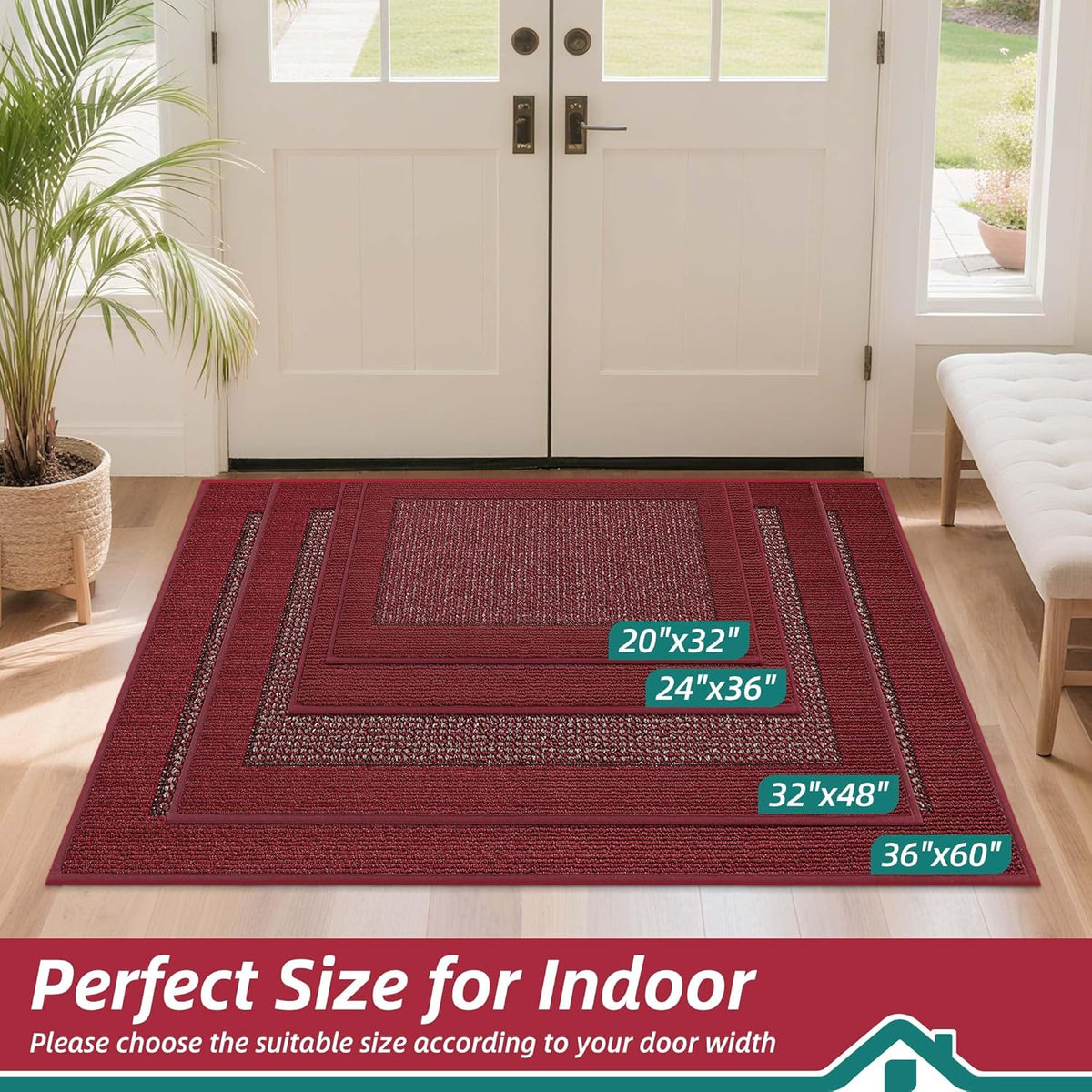 BEQHAUSE Indoor Door Mat 36" x 60", Dirt Trapper Door Mats Non-Slip Entryway Rugs Washable, Resist Dirt Absorbent Welcome Mat, Low Profile Floor Mats for Front Back Door and Entryway, Red