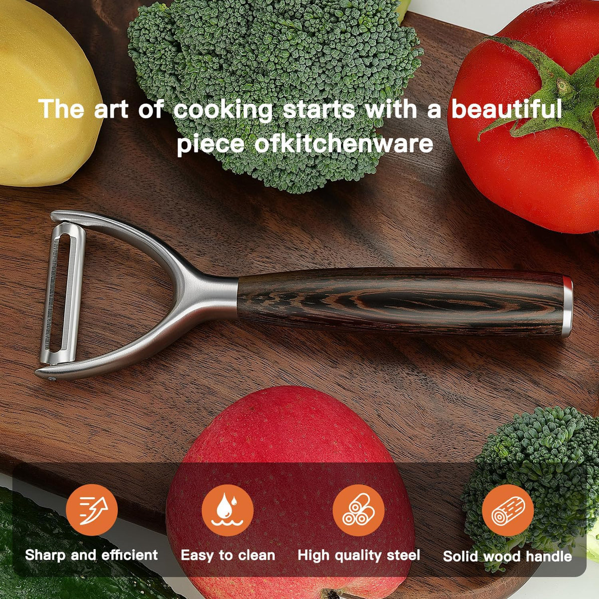 Premium Y Type 304 Stainless Steel Multifunctional Kitchen Peeler Real Wood Handle Ultra Sharp Blade Vegetable Potato Apple(Wenge)