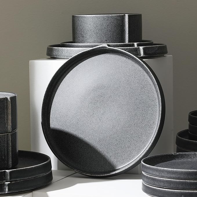 Stone Lain Bao 4-Piece Dinner Plate Set Stoneware, Charcoal