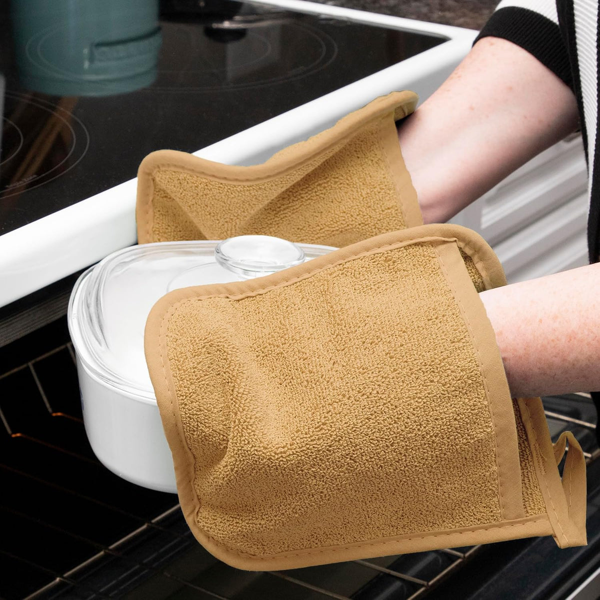RITZ Terry Pocket Mitt & Hot Pad: Unparalleled Heat Resistant, Durable 100% Cotton,Ergonomically Designed for Optimal Grip, Easy-Care Machine Washable 2-Pack, Straw
