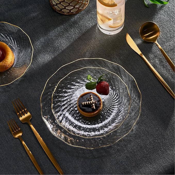 PLASTICPRO 60 Pack Plastic Plates Set of 30-10 inch Plates and 30-7 inch Plate, Elegant Clear Spiral and Gold Rim Disposable Fancy Premium Heavyweight