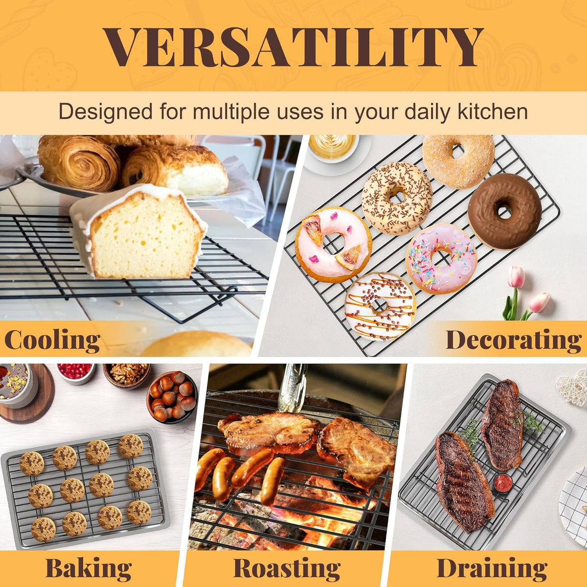 Cooling Racks for Cooking and Baking - 3 Tier Stackable Grid Wire Baking Rack for Oven Cooking, Baking, Grilling, Roasting -Dishwasher Safe Bacon Rack