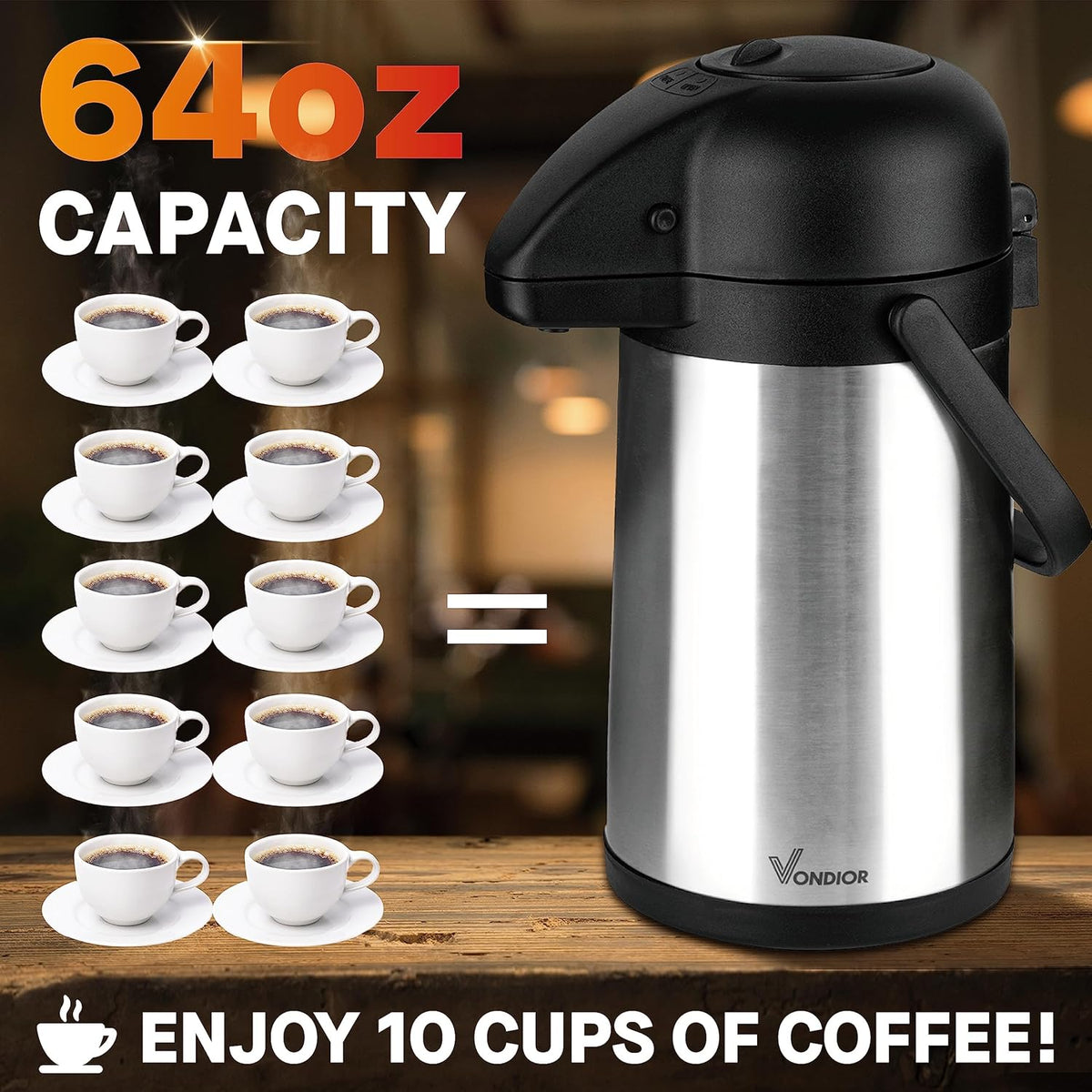 64 Oz Airpot Coffee Dispenser with Pump, 2Pcs Insulated Thermal Coffee Carafe - Stainless Steel Hot Beverage Dispenser - Coffee Urn for Hot/Cold Water, Drink Dispenser for Parties