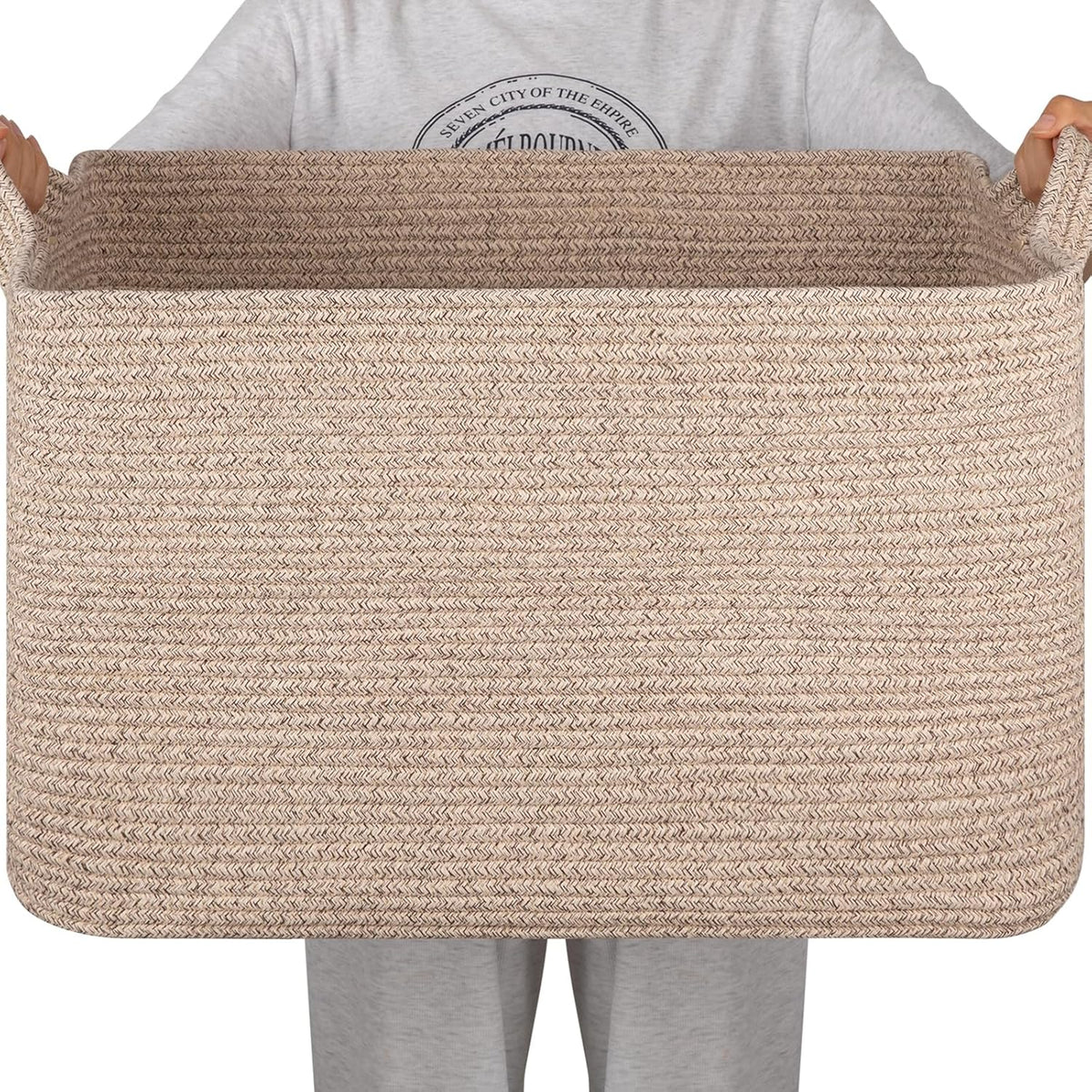 95L Large Storage Basket, Cotton Rope Woven Blanket Basket, Toy Storage for Baby Room, Living Room, 24" x 16.9" x 14.2", Brown