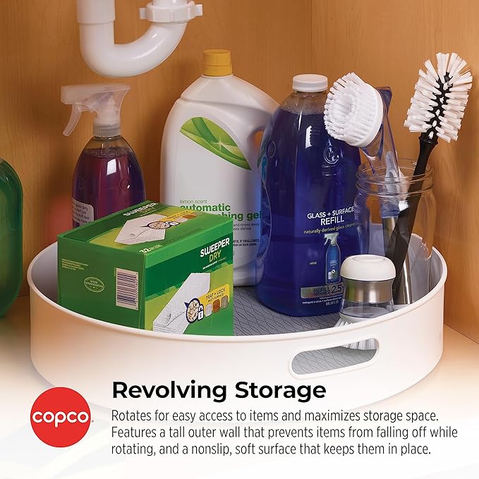 Copco Under-Sink Pantry and Cabinet Organizer, 18-Inch, Revolving Storage Solution, White and Gray