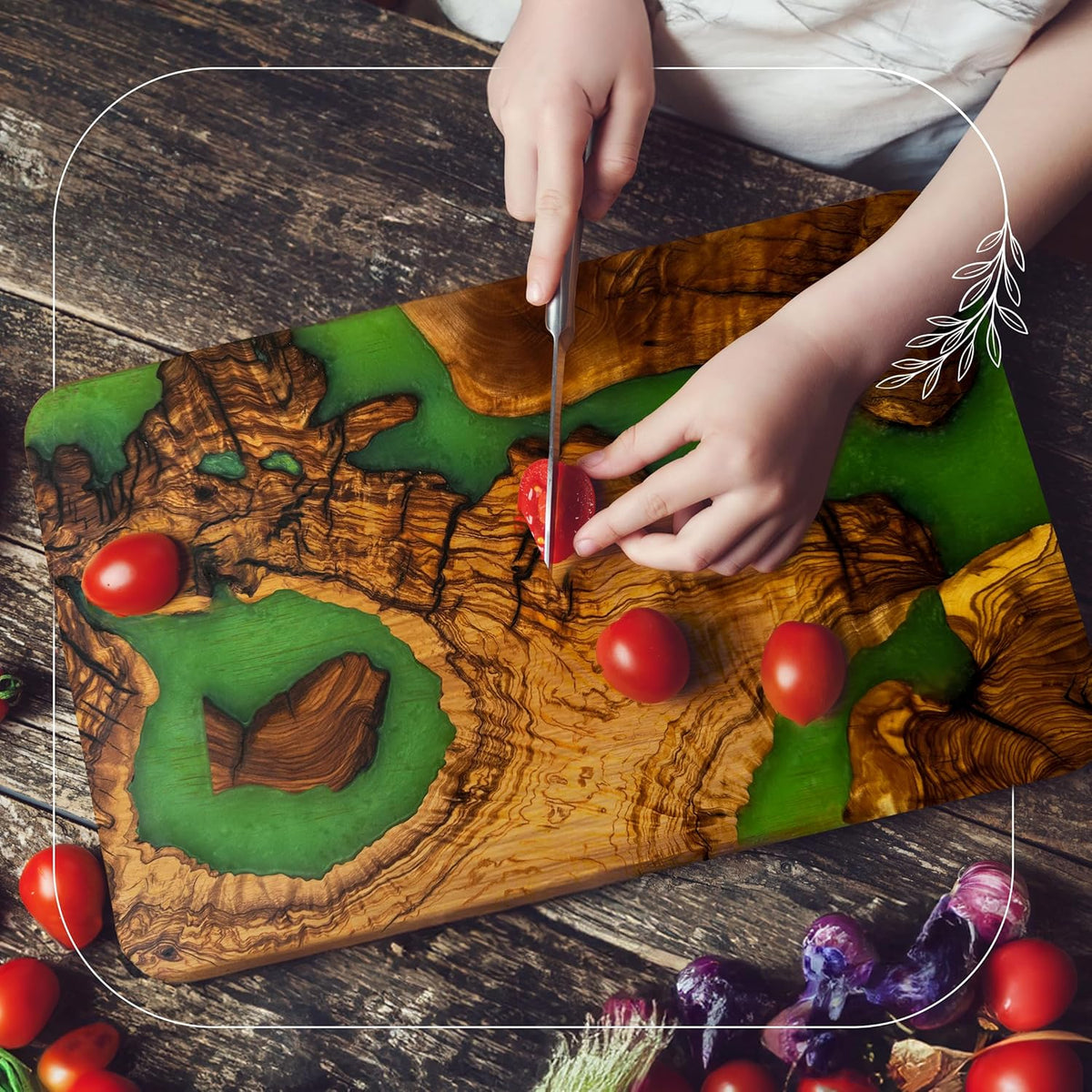 Handmade Olive Wood Cheese Board with Resin, Charcuterie Boards & Serving Tray, Wooden Epoxy Serving Board, Chopping and Cutting Board for Meat Vegetable & Fruit, Premium Gift for Kitchen
