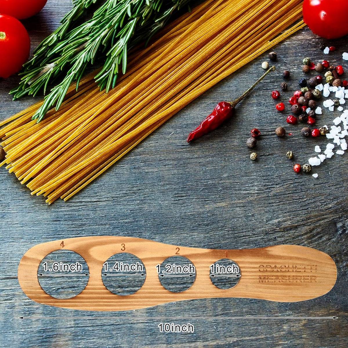 Wood Spaghetti Pasta Measurer Tool with 4 Serving Pasta Measuring Portion Control Gadgets Kitchen Accessories 4 Holes Quick Spaghetti portion Tool for Kitchen Cooking
