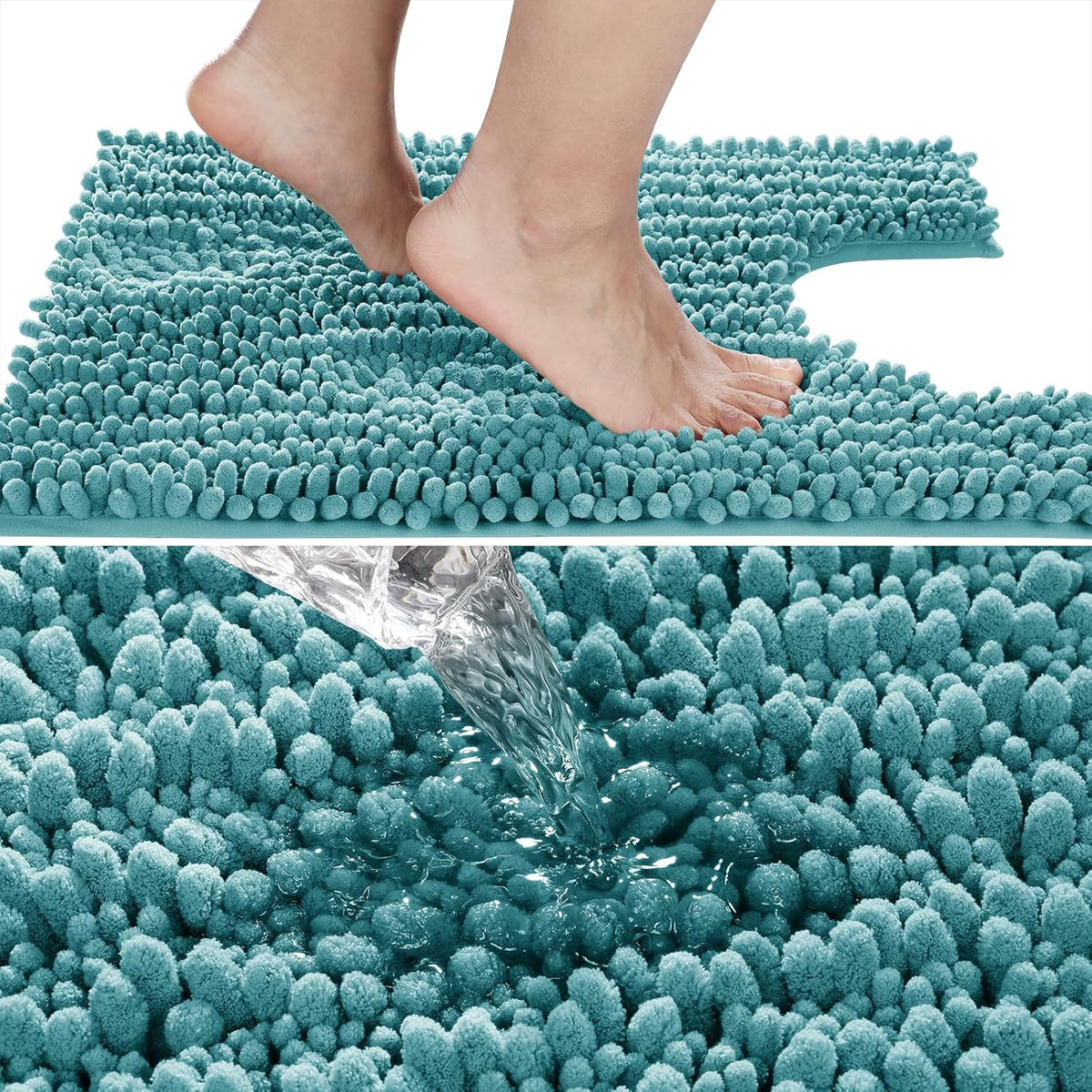 Yimobra Toilet Rug U Shaped Washable 24x20 Inch - Ultra Soft Absorbent Chenille Bath Rugs for Toilet, Quick Dry & Machine Washable, Non Slip Contour Bathroom Mat, Teal Blue