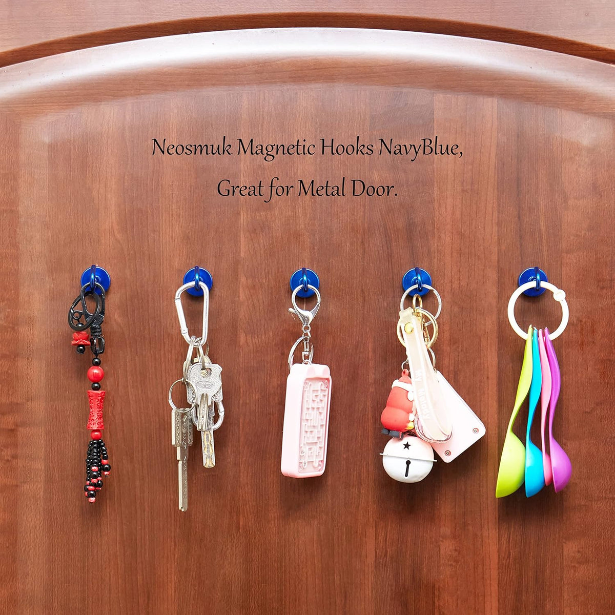 Neosmuk Magnetic Hooks, Heavy Duty Earth Magnets with Hook for Refrigerator, Extra Strong Cruise Hook for Hanging, Magnetic Hanger for Cabins, Grill (Navyblue, Pack of 10)