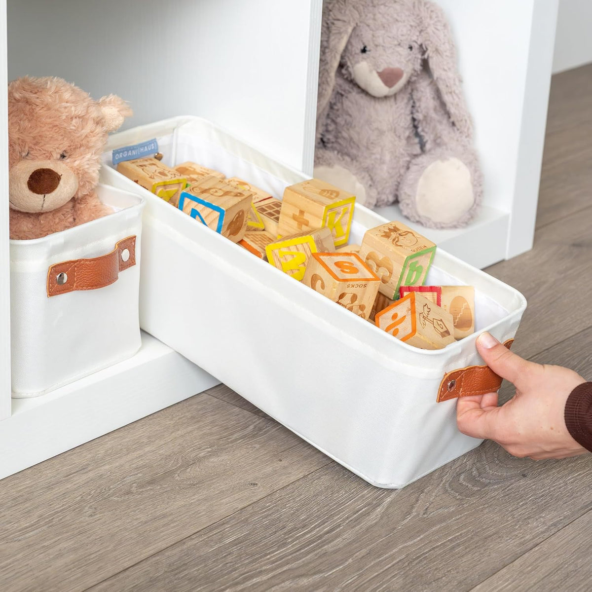OrganiHaus Narrow Storage Bins 15x06in, Small Closet Bins for Shelves, Bathroom Storage Baskets for Shelves, Narrow Baskets, Fabric Organizer with Handles, Toilet Paper Organizer - 2 Pack, Off-White