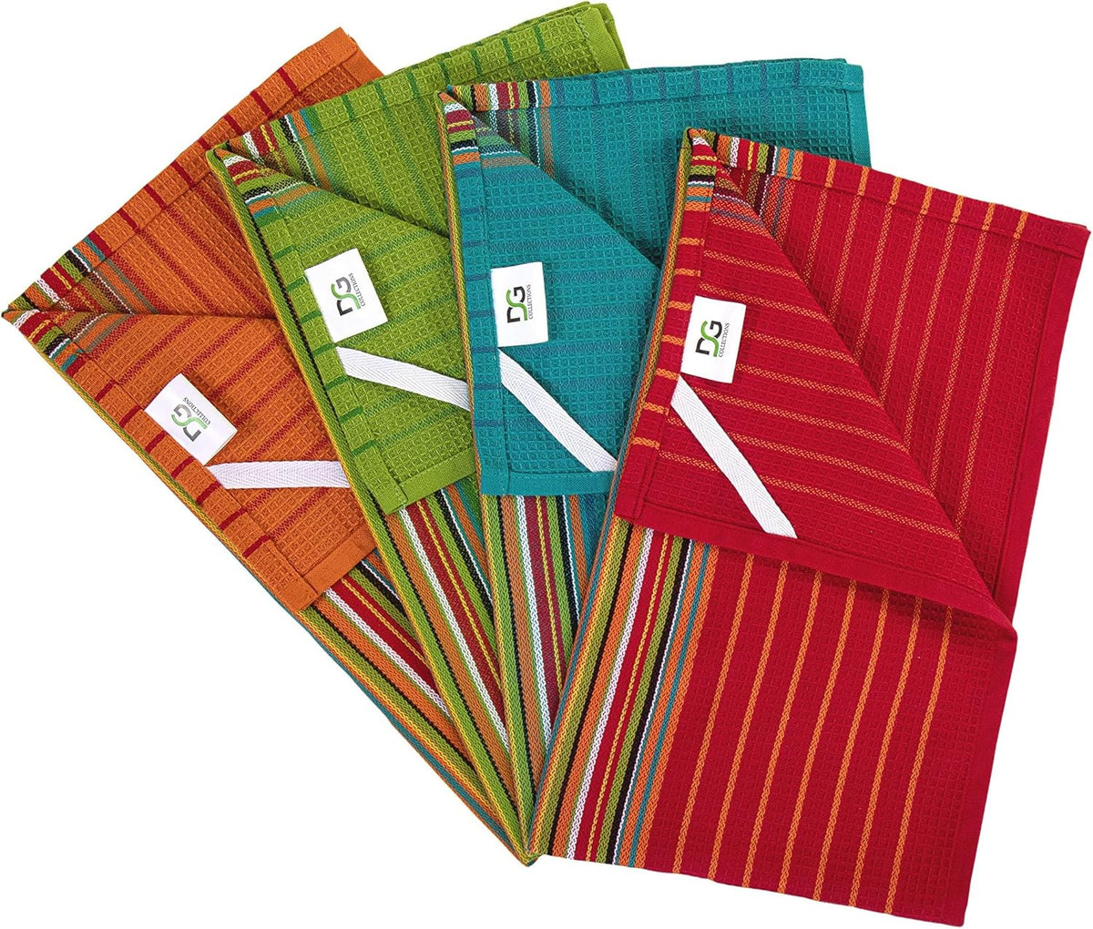 DG Collections 100% Cotton Salsa Kitchen Towels – 8 Pack, Super Absorbent Dish Towels, 16x28 Inch, Lint-Free, Durable Weave – Reusable Kitchen Cleaning Cloths for Home & Restaurants