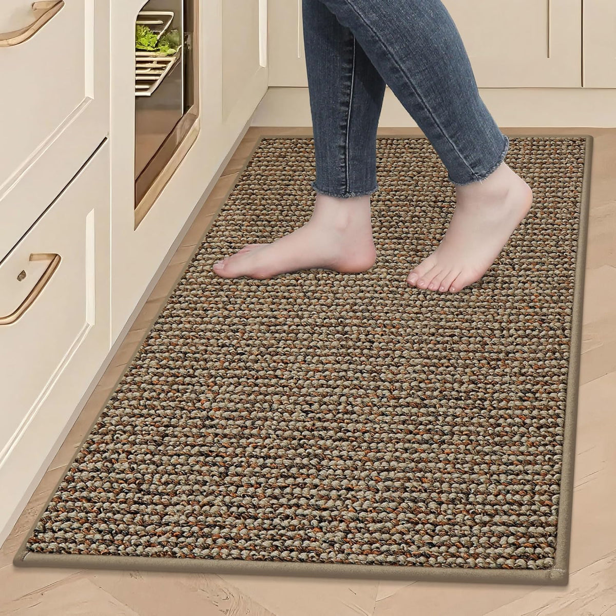 BEQHAUSE Kitchen Rugs 24"x36", Non-Slip Kitchen Mats for Floor, Super Absorbent and Stain Resistant Kitchen Rugs, Machine Washable Rugs for Kitchen, Hallway, Laundry & Sink, Taupe
