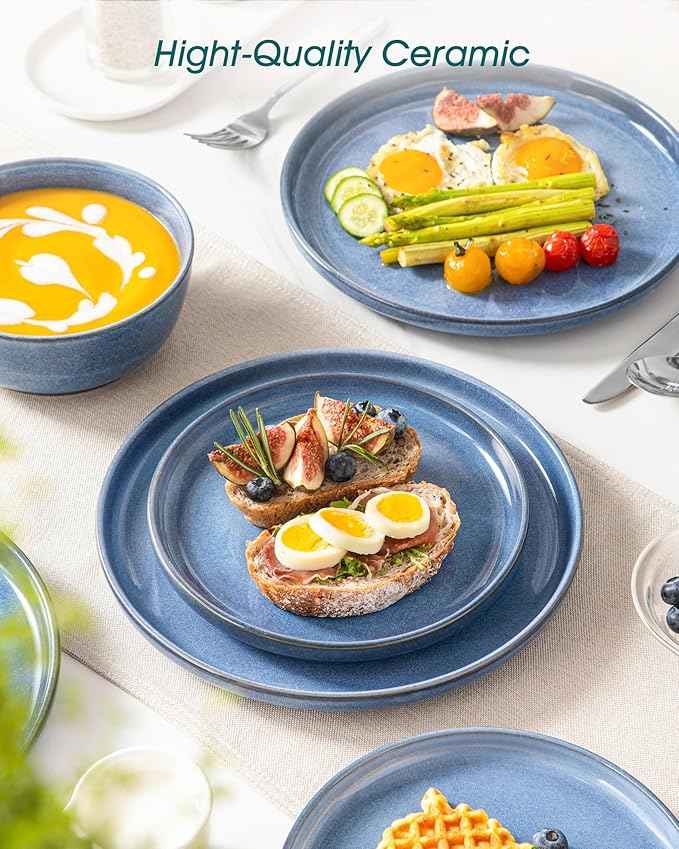 vancasso ANYA 18 Pieces Plates and Bowls Set, Blue Dinnerware Sets, Reactive Glaze Dishes Set for 6, Ceramic Dishware Sets Kitchen Dinner Set, Microwave & Dishwasher Safe