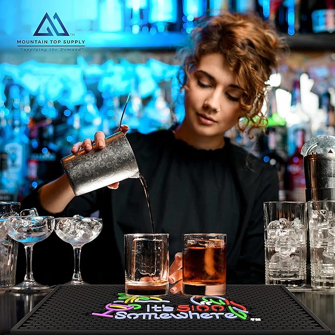 Ultra High Quality Bar Mat - "It's 5:00 Somewhere" 12 x 18 Inch Rubber Bar Mat; Entertaining and Vibrant Bar Mat for Home Bar; Durable Bar Mats for Countertop; Drying Mat for Kitchen Counter