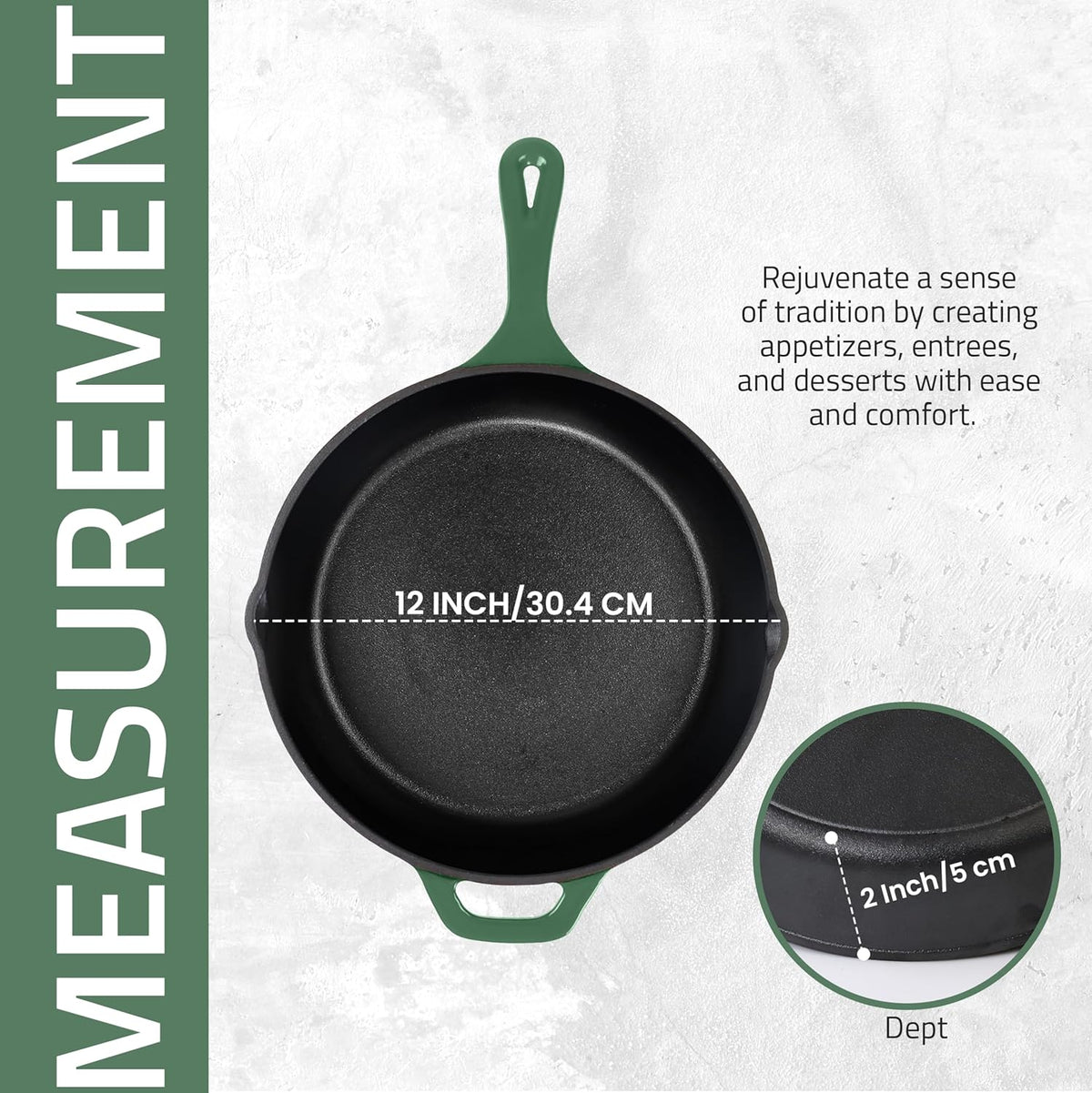 Utopia Kitchen Cast Iron Frying Pan 12.5 Inch, Cast Iron Chefs Pan, Pre Seasoned Skillet, Safe Grill Cookware for Indoor & Outdoor Use, Green