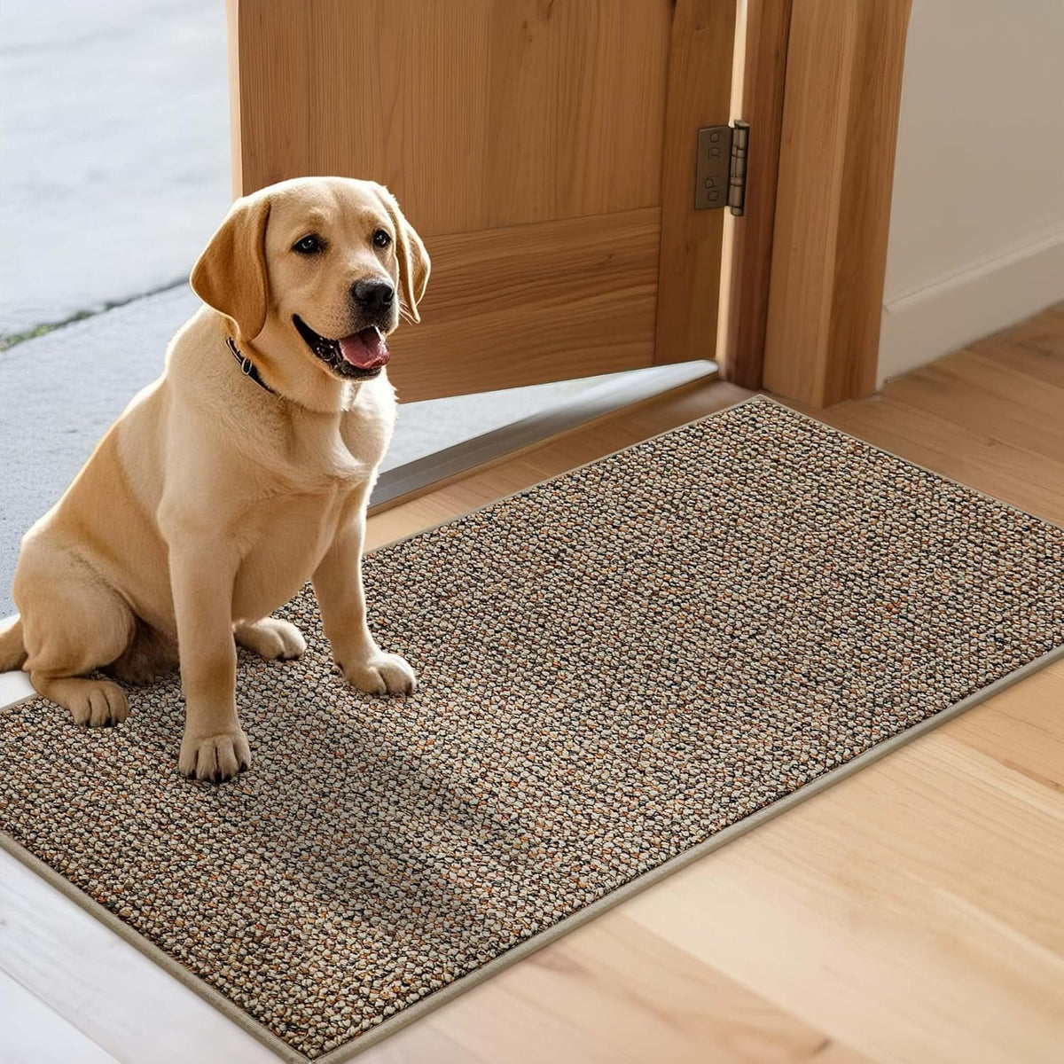 JSEI Dirt Trapper Door Mat 24"x60" Non-Slip Washable Entrance Mat, Dog Doormats, Absorbent & Fade-Resistant Floor Mats, Low Profile Welcome Mats for Entryway, Front Door, and Inside Entrance, Beige