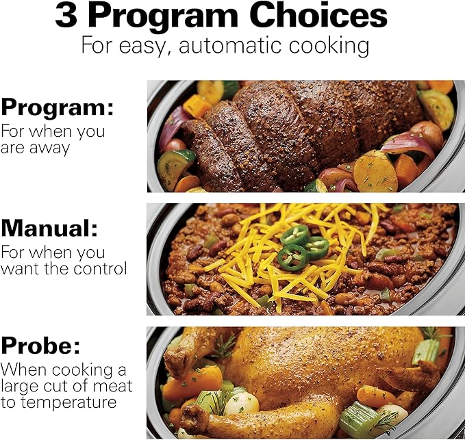 Hamilton Beach Portable 6 Quart Set & Forget Digital Programmable Slow Cooker with Lid Lock, Temperature Probe, Dishwasher Safe Crock & Lid, Stainless Steel (33969A)