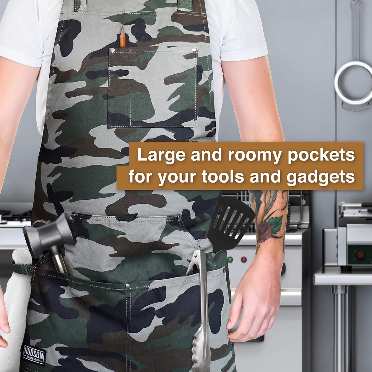 Hudson Durable Goods - Professional Grade Chef Apron for Kitchen, BBQ & Grill