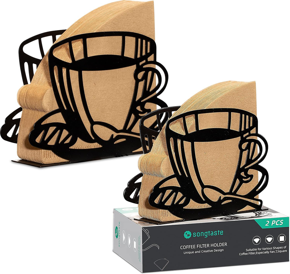 2 PCS Coffee Filter Holder,Coffee Paper Storage Coffee Filter Paper Container Stand for Fan-shaped,T- shaped,Square-shaped Over Filters,Good for Home Kitchen Restaurant Picnic Party wedding etc