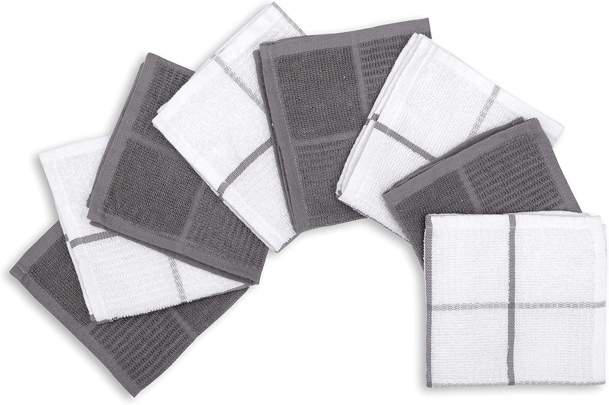 AMOUR INFINI Dish Cloths for Washing Dishes Set of 8 - Highly Absorbent, Super Soft Kitchen Dishcloths - Reusable Quick Dry Dish Rags for Cleaning & Drying Kitchen Linens (12x12 Inch - L.Grey)