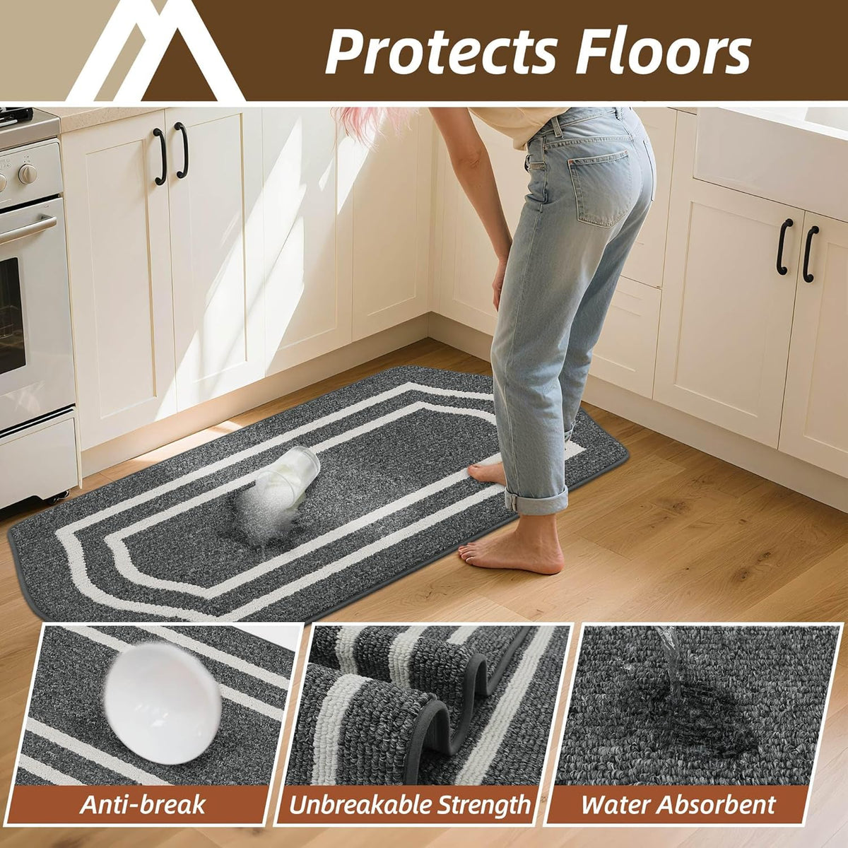 COSY HOMEER Long Kitchen Floor Mats for in Front of Sink Super Absorbent Kitchen Rugs and Mats 24"x79" Non-Skid Kitchen Mat Standing Mat Washable,Polypropylene,Dark Grey,Frame
