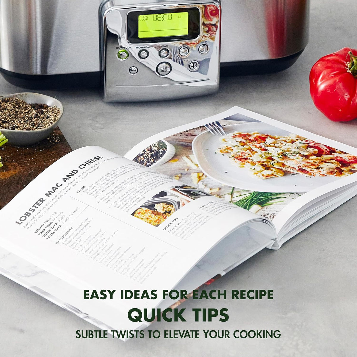GreenPan Elite Electric Slow Cooker Cookbook, Hardcover, 50 Simple Step Recipes, Breakfast Lunch Dinner Dessert Meals, Quick Easy Tips
