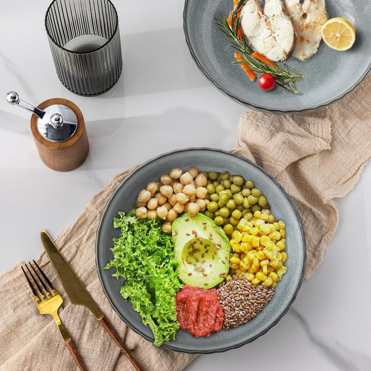 GBHOME 8.5'' Large Pasta Bowls, 38 Ounce Stoneware Salad Bowls for Kitchen, Ceramic Serving Bowls With Textured Pattern for Pasta,Fruit, Stews,Noodle, House-warming Gift,Set of 4