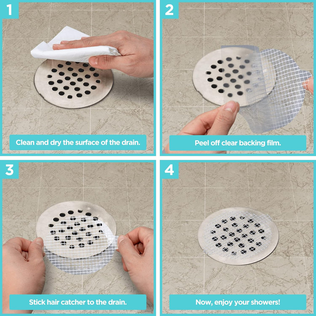 50 Pack, Disposable Shower Drain Hair Catcher Mesh Stickers…