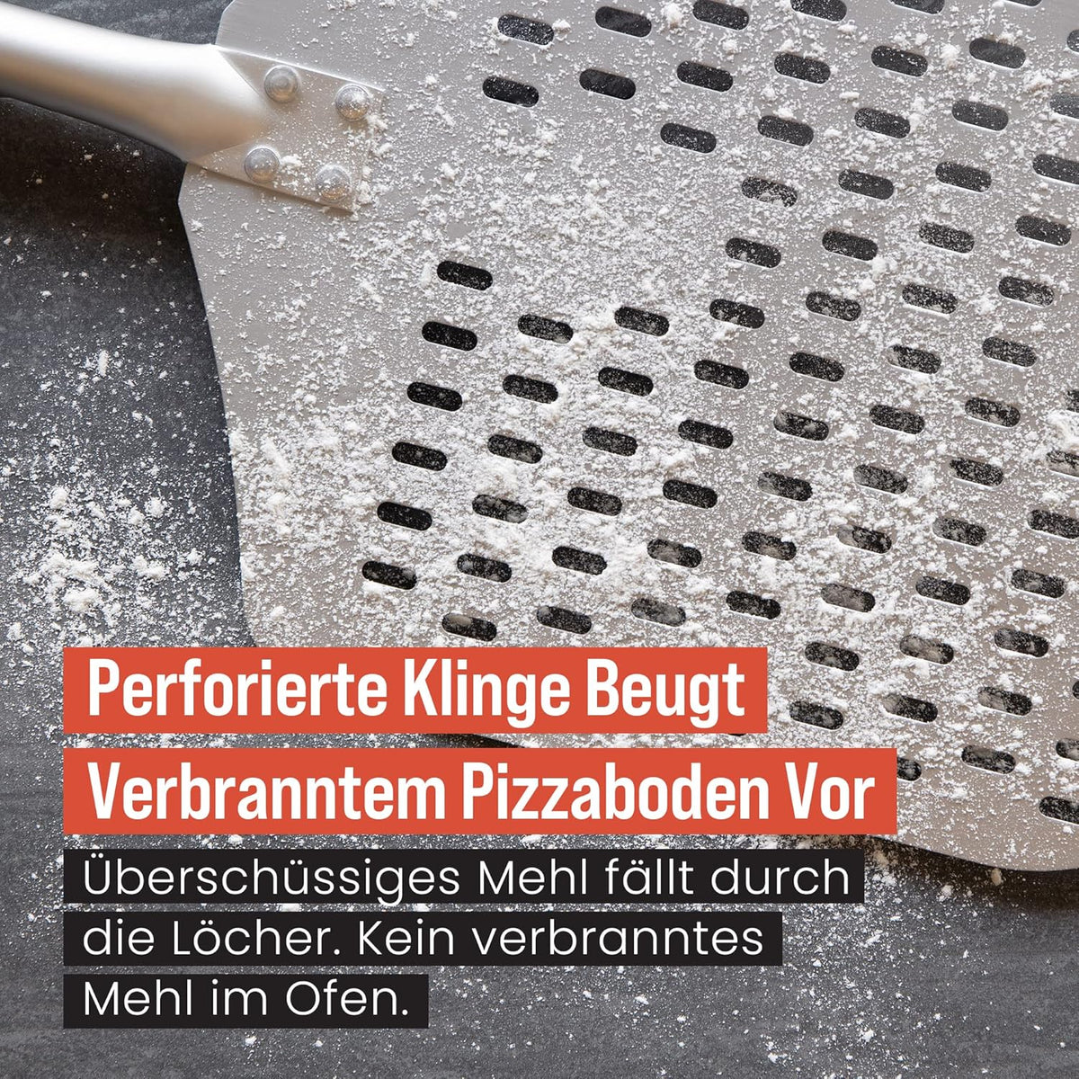 Chef Pomodoro Perforated Pizza Peel Aluminum, 12 x 14-Inch, with Detachable Wood 49-Inch Long Extendable Handle for Easy Storage, Gourmet Luxury Pizza Paddle for Baking Homemade Pizza Bread