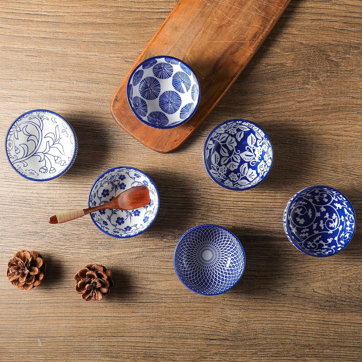 Selamica Ceramic 4 OZ Dipping Bowls Set, 3.5 Inch Mini Bowls for Dipping, Side Dishes, Microwave Dishwasher Safe, Set of 6, Vintage Blue
