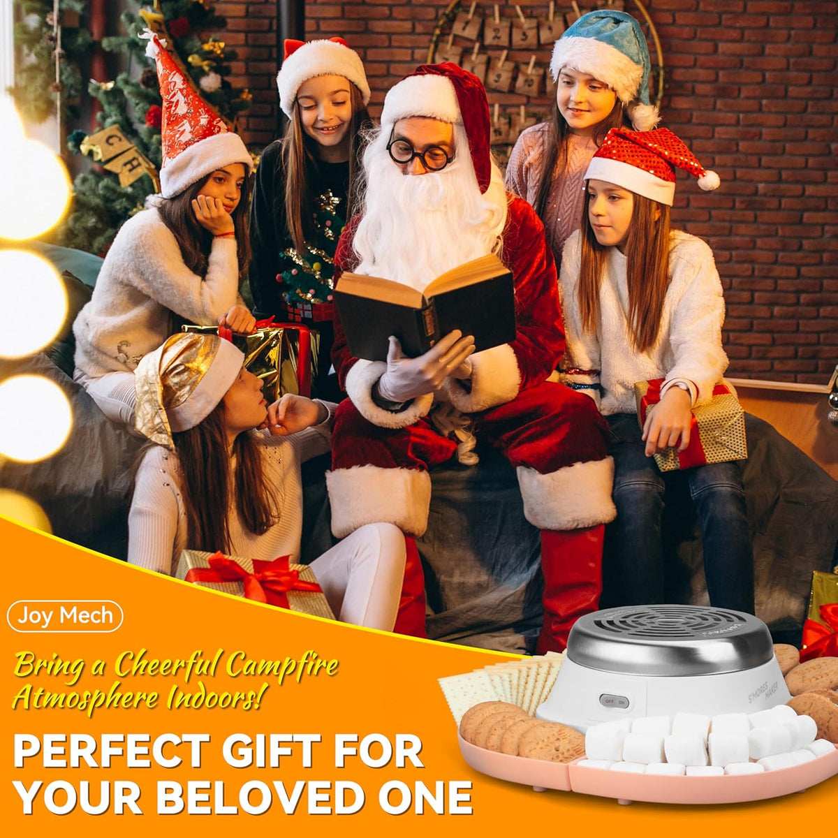 Smores Maker Tabletop Indoor Kit, Indoor Marshmallow Roaster, Flameless Electric S'mores Maker, Smores Maker with 4 Detachable Tray & Roasting Sticks, Gift for family & Date Night, Orange