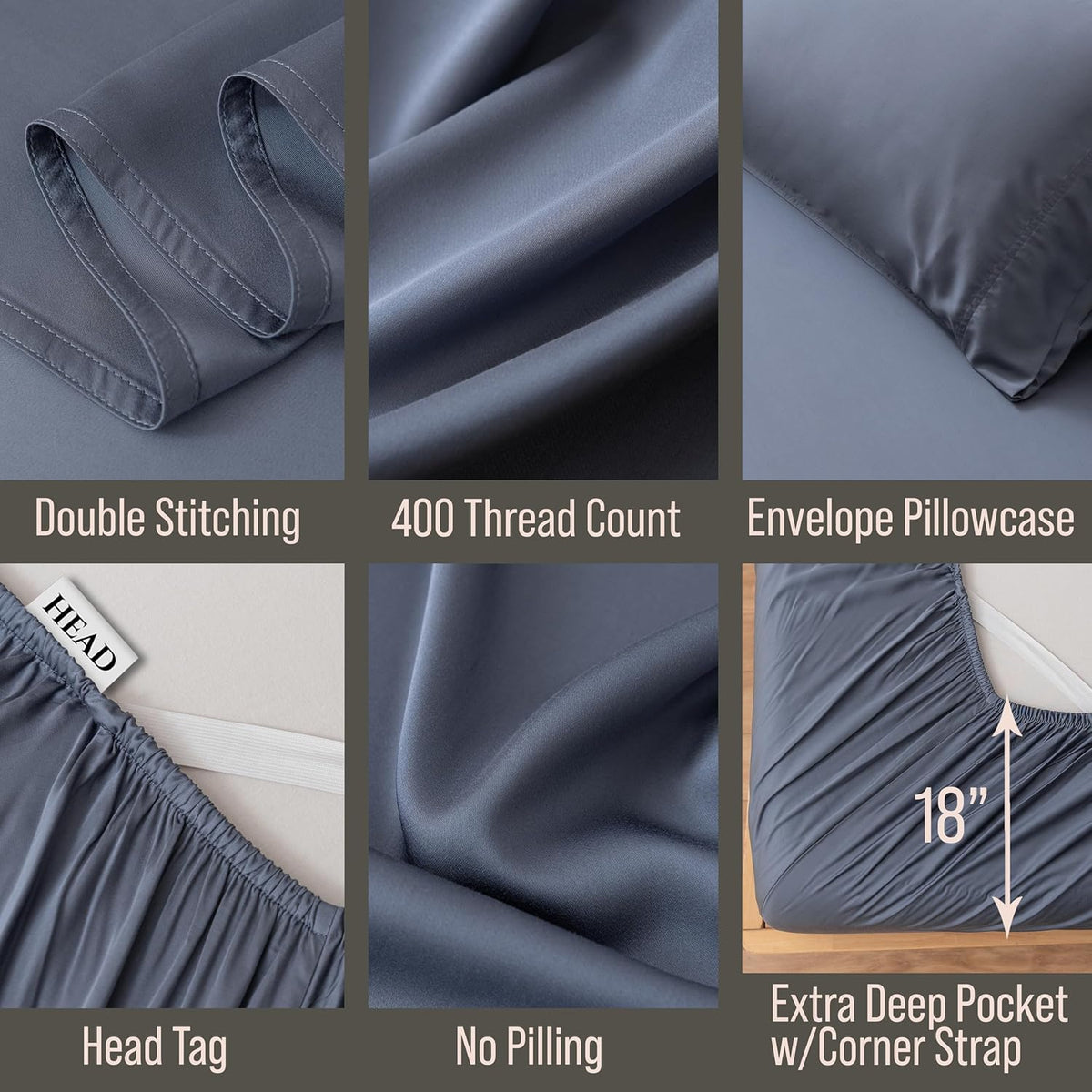Bella Coterie Luxury Bamboo Viscose Split King Size Sheet Set | 100% Organically Grown | Ultra Soft | Cooling for Hot Sleepers | 18" Deep Pocket [Slate Blue]