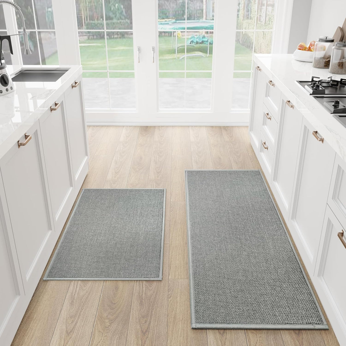 Kitchen Mat Set of 2 PCS, Cushioned Non Slip Rugs for Kitchen Floor, Absorbent Runner Comfort Standing Mats Washable for Kitchen, Office, Home (Grey, 17.3"x47"+17.3"x30")