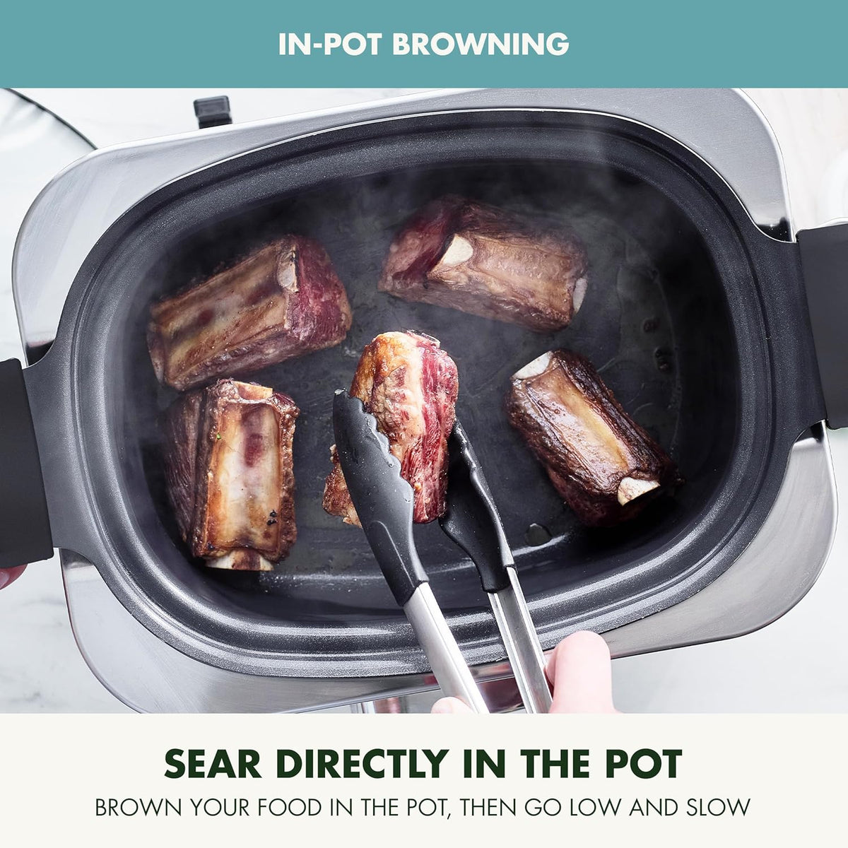GreenPan Elite 8-in-1 Programmable 6QT Electric Slow Cooker, Dishwasher Safe Lid & Removable Crock, PFAS-Free Healthy Ceramic Nonstick Multi-Cooker, Sear, Sauté,Brown, Steam Basket, Roast, Deep Teal