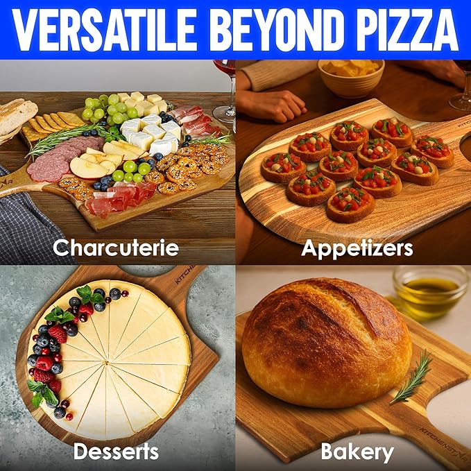 KitchenStar 16-Inch Acacia Wood Pizza Peel – Extra Large Wooden Cutting & Serving Board with Handle – Natural Oil Finish – Ideal Pizza Oven Accessory for Easy Sliding & Prep
