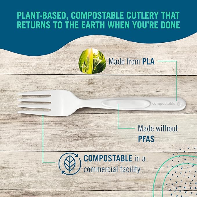 Preserve Compostable Fork, Made in USA, Medium Weight Cutlery, White, 840 Count
