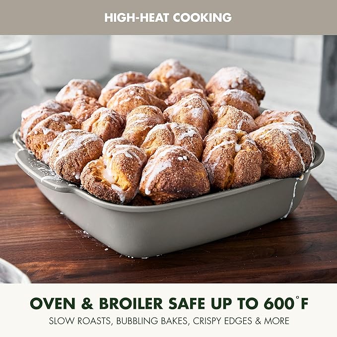 GreenPan Premiere Ovenware Healthy Ceramic Nonstick 8" Square Cake Baking Pan, PFAS-Free, Warp-Free Bakeware, Durable Quick Heating, Oven & Broiler Safe to 600F, Dishwasher Safe, Taupe