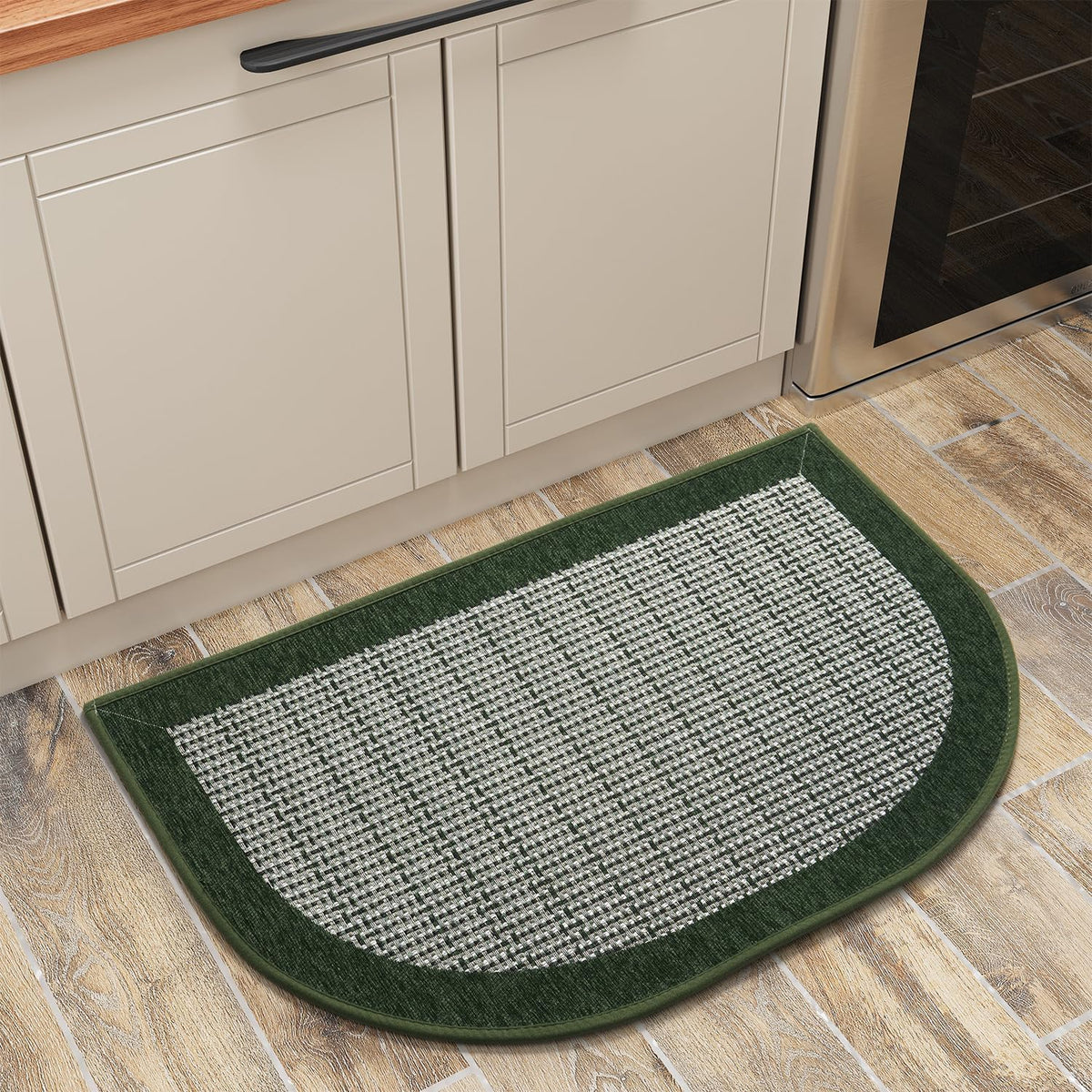 PADOOR Kitchen Mats for Floor, Kitchen Rugs Non Slip Washable, Half Circle Kitchen Floor Mat Sink Rug Rubber Backed Super Absorbent, 20"x32" Green