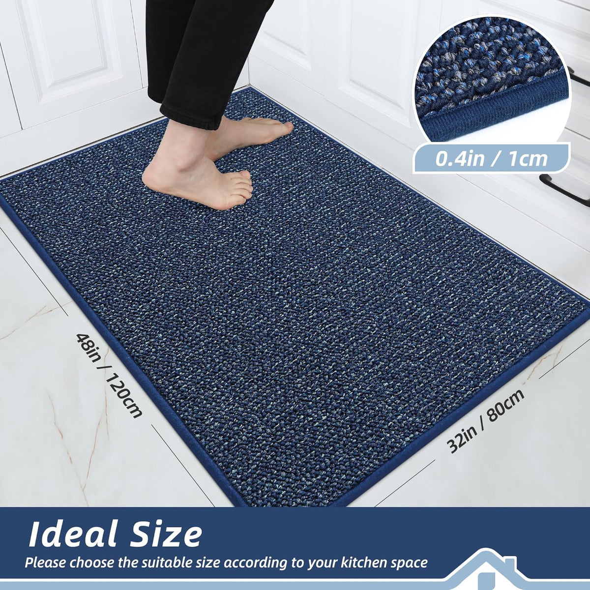 BEQHAUSE Kitchen Rugs 32"x48", Non-Slip Kitchen Mats for Floor, Super Absorbent and Stain Resistant Kitchen Rugs, Machine Washable Rugs for Kitchen, Hallway, Laundry & Sink, Blue