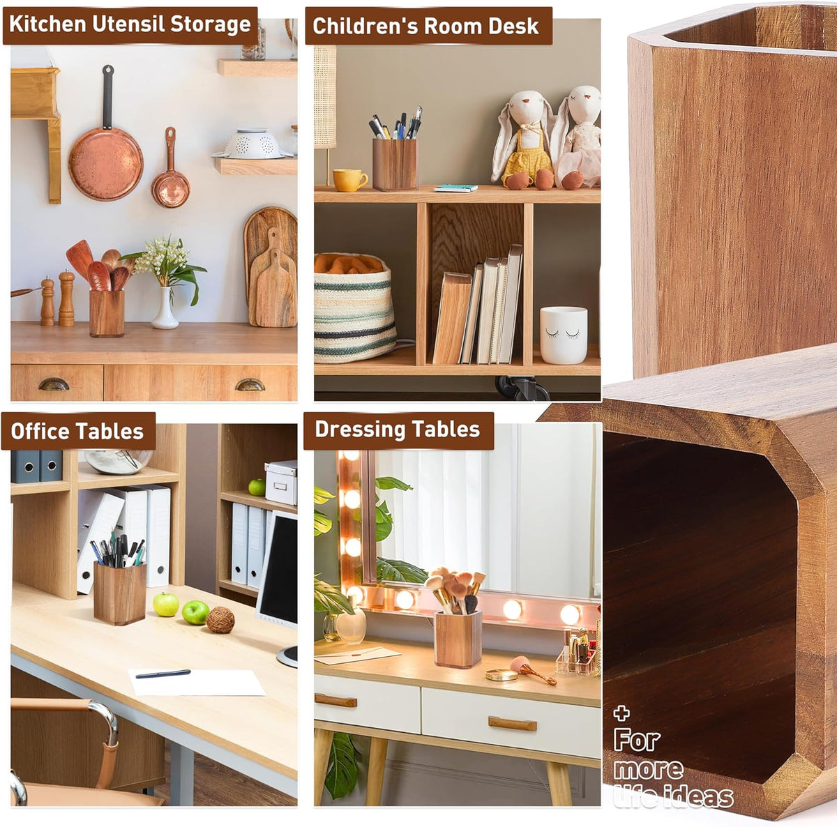 Kitchen Utensils Holder for Countertop: Wooden Utensil Crocks - Cooking Spoons Organizer