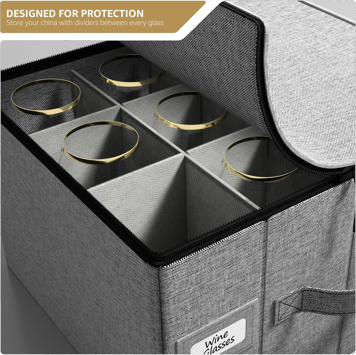 Sorbus Stemware Storage Cases Hard Shell, Wine Glass Storage Box Case with Dividers and Handle - China Storage Containers Holds 12 Crystal Glassware, Red White Wine Glasses, Champagne Flutes, Goblets