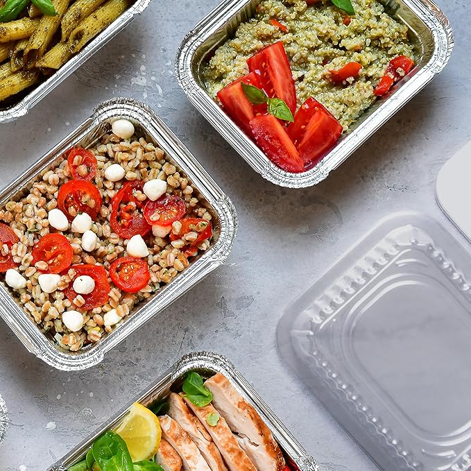 Aluminum Pans With Lids - 50 Count - 2.25LB (8.5"x6") Oblong Pans - To Go Containers With Lids - Disposable Tin Foil Pans - Perfect For Catering, Meal Prep, Baking, Freezer Safe