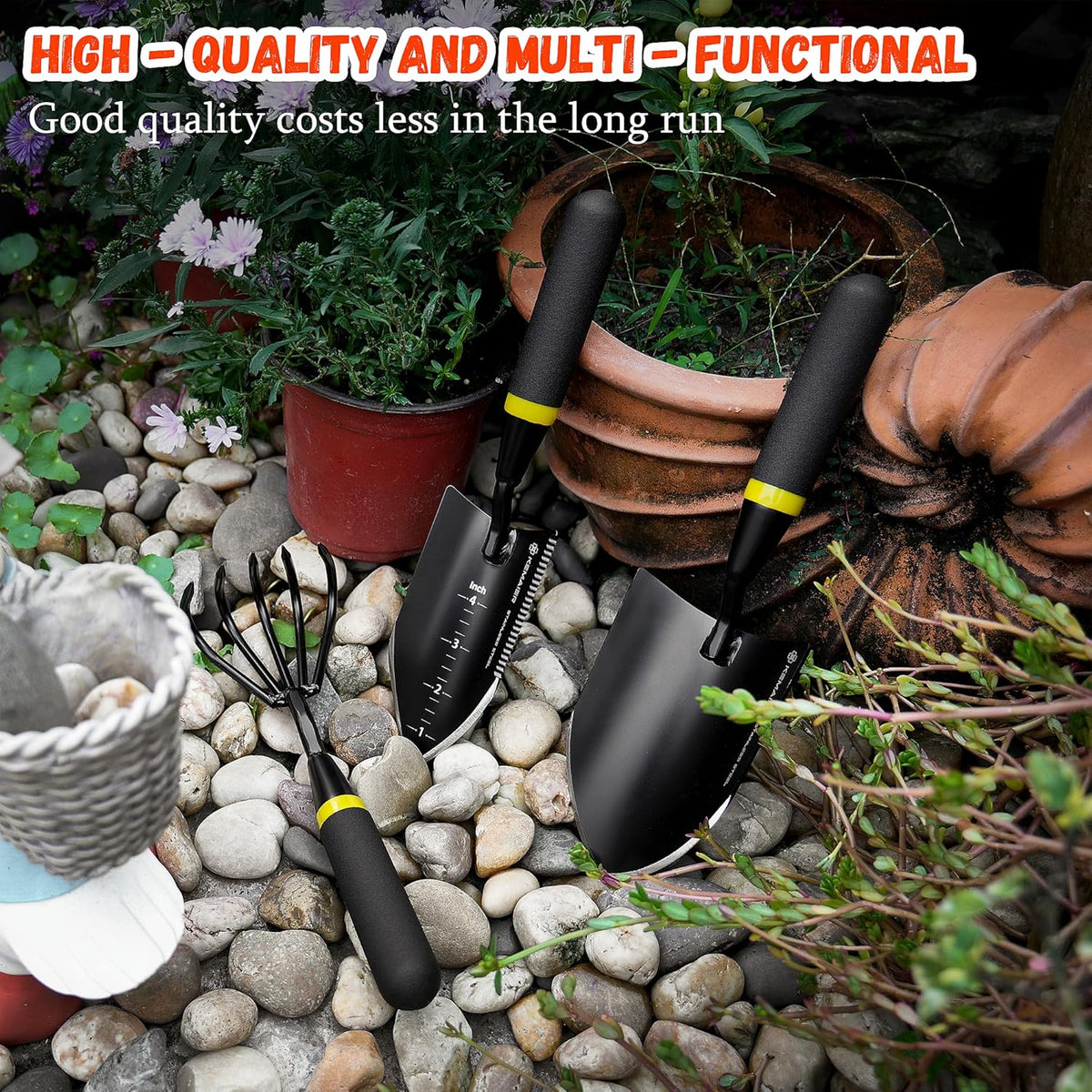 Heavy Duty Stainless Steel Garden Tool Set - Thoughtfully Crafted for Outdoor Patio Use, Perfect for Both Men and Women. Includes Gardening Trowel, Transplanting Shovel, and Hand Cultivators