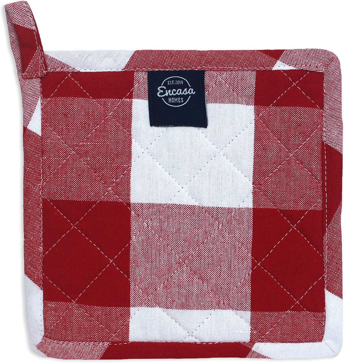 Encasa XO 8 inches Oven Microwave Potholders (2 pc Set) for Kitchen Cooking & Baking - Heat Resistant, Thick & Safe, Protection of Hands from Hot Utensils - Buffalo Red Checks