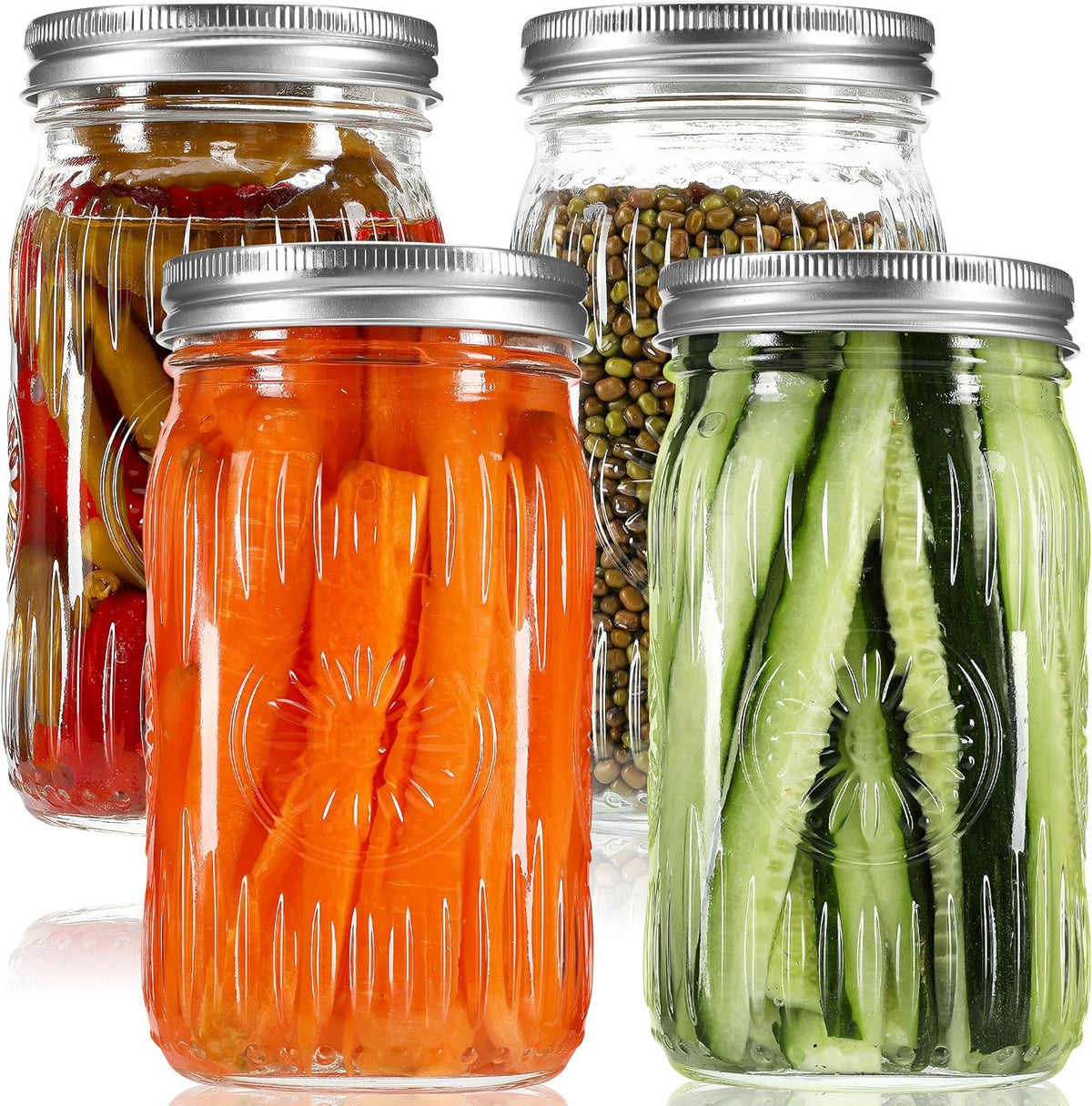 4 Pack 32 oz Wide Mouth Mason Jars with Airtight Lids - Glass Canning Jars for Food Preservation, Storage, Pickling, Crafts & DIY Projects, Durable Quart Glass Jars Dishwasher Safe