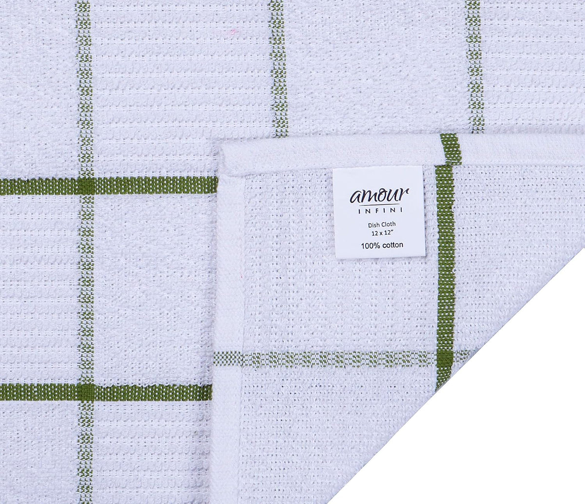 AMOUR INFINI Dish Cloths for Washing Dishes Set of 8 - Highly Absorbent, Super Soft Kitchen Dishcloths - Reusable Quick Dry Dish Rags for Cleaning & Drying Kitchen Linens (12x12 Inch - Green)