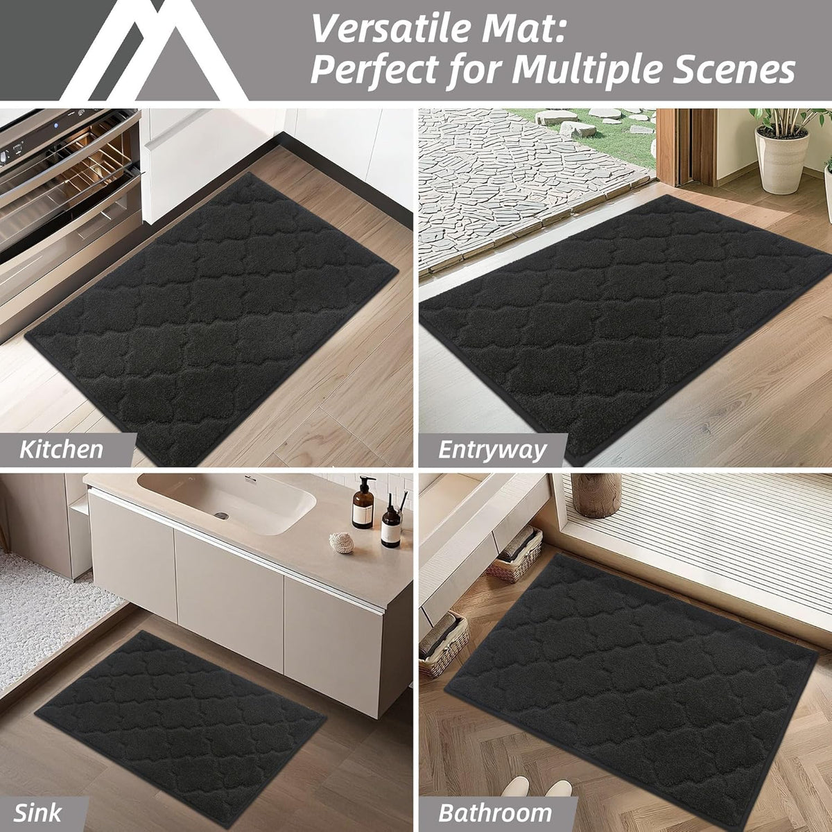 COSY HOMEER Kitchen Rugs Washable Non Slip Kitchen Mats for Floor Absorbent Kitchen Carpet 20" x 32" Soft Rugs for Kitchen,Sink Mat,Entrance,Area Rugs,Black