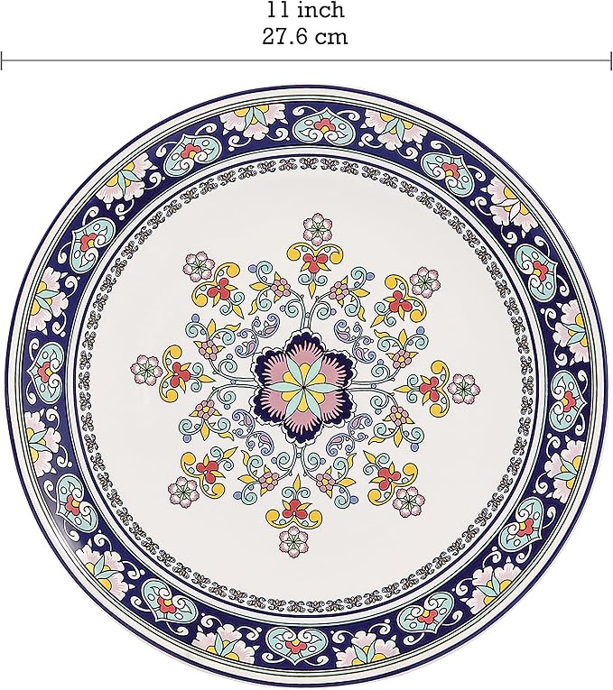 Bico Mandala Kaleidoscope Dinner Plates Set of 4, 11 Inch Large Ceramic Plates for Pasta, Steak, Stylish Serving Dishes, Microwave and Dishwasher Safe, Gift for Housewarming and Thanksgiving