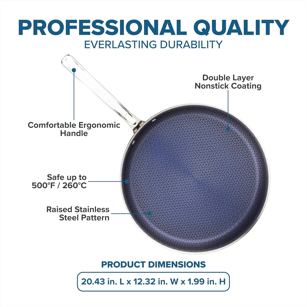 Viking 3-Ply Non Stick Frying Pan, 12 Inch Hybrid Plus Stainless Steel Kitchen Cookware, Silver