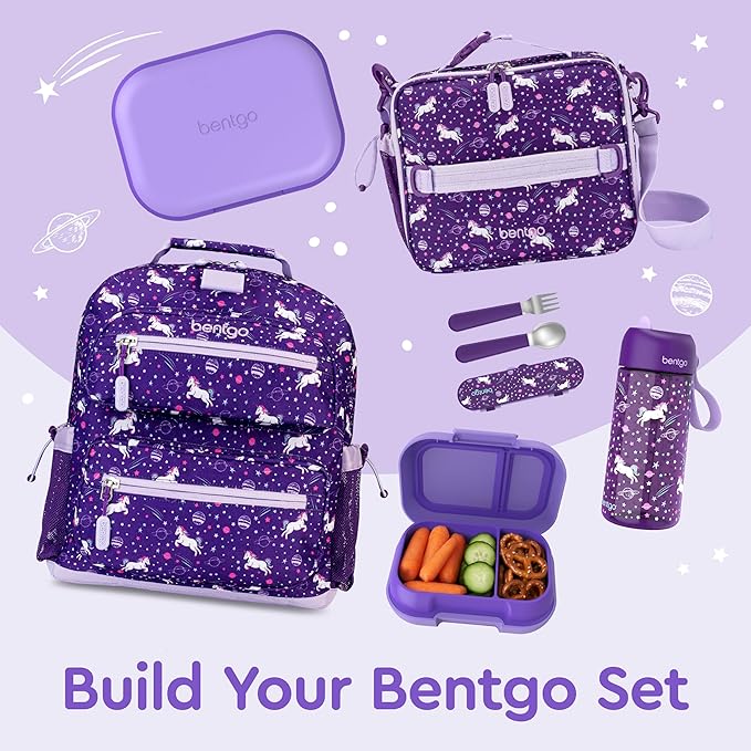 Bentgo Chill Kids Leak-Proof Lunch Box - 4-Compartment Bento Box with Built-In Ice Pack, 3.3 Cup Capacity, PFAS & BPA-Free, Microwave & Dishwasher Safe, Ideal Size for Ages 3 to 7 (Purple)